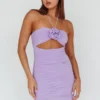 Ca Va Ruched Rose Accent Mini Dress Lavender