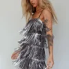 New York Nights Sequin Fringe Mini Dress Black
