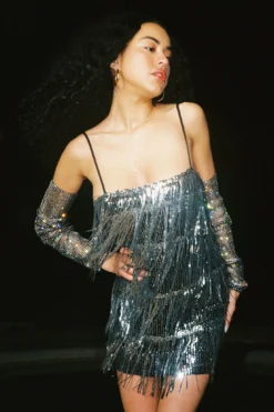 New York Nights Sequin Fringe Mini Dress Black -Cheap Dress Store SLA1643 20BLACK 5
