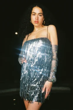 New York Nights Sequin Fringe Mini Dress Black -Cheap Dress Store SLA1643 20BLACK 7