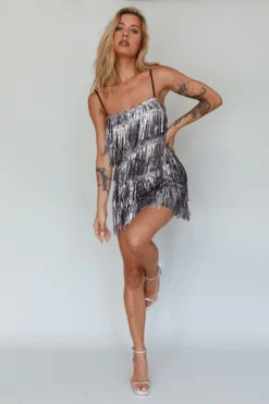 New York Nights Sequin Fringe Mini Dress Black -Cheap Dress Store SLA1643 20BLACK 8