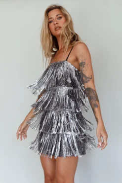 New York Nights Sequin Fringe Mini Dress Black -Cheap Dress Store SLA1643 20BLACK 9