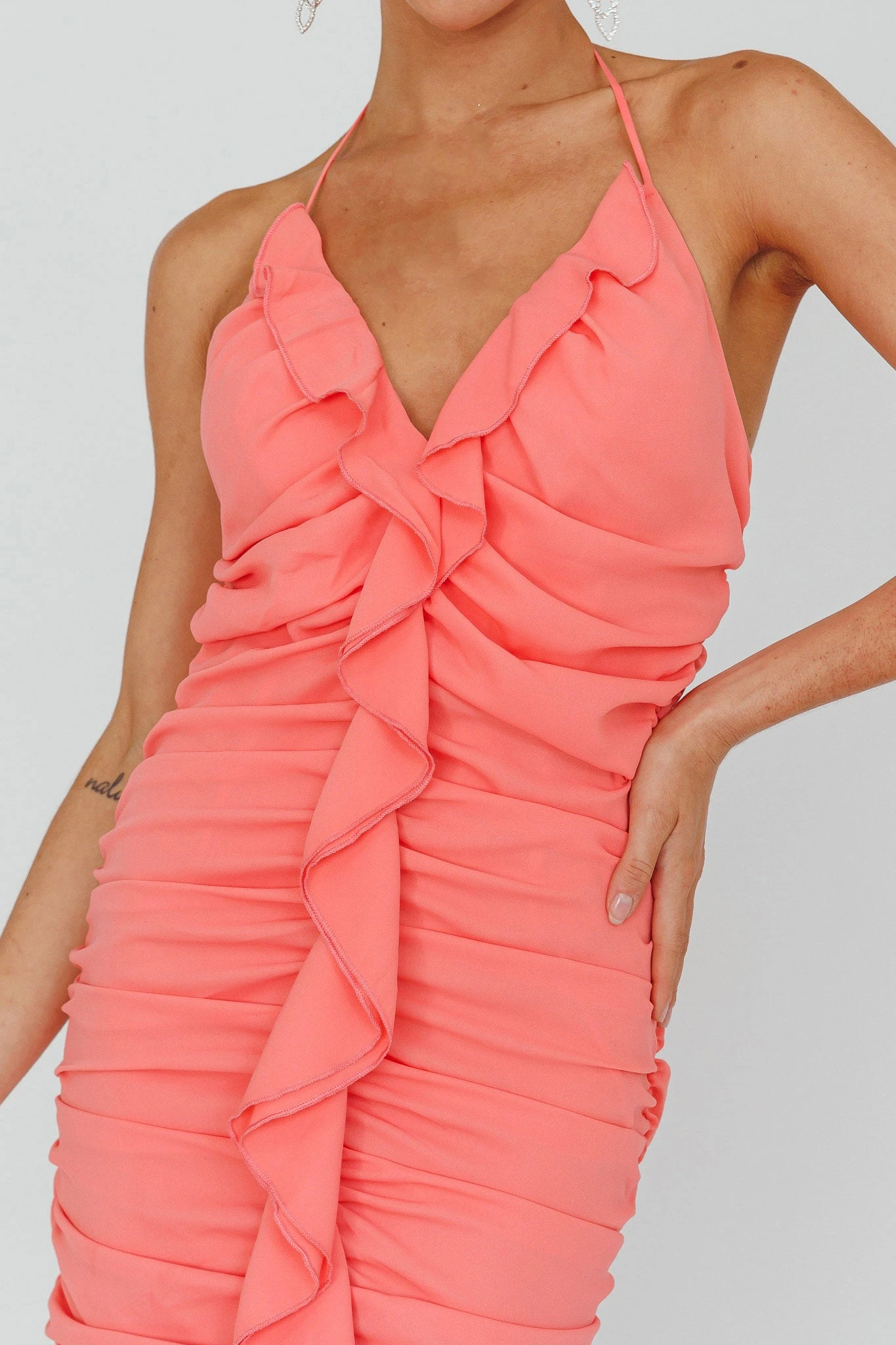 Get Obsessed Ruffle Trim Mini Dress Guava 4 Get Obsessed Ruffle Trim Mini Dress Guava - Image 4