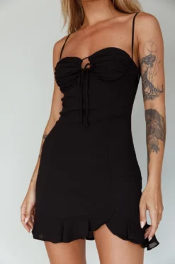 Sky Light Drawstring Bust Mini Dress Black -Cheap Dress Store SLCD11844 20BLACK 4