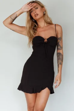 Sky Light Drawstring Bust Mini Dress Black -Cheap Dress Store SLCD11844 20BLACK 6