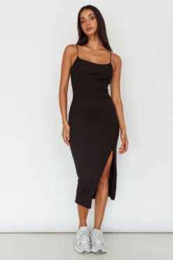 In My Element Split Midi Dress Black -Cheap Dress Store SLDD6679FO 20BLACK 2