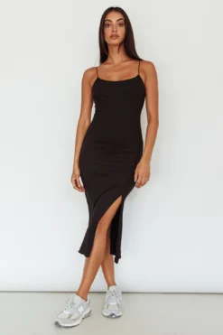 In My Element Split Midi Dress Black -Cheap Dress Store SLDD6679FO 20BLACK 5