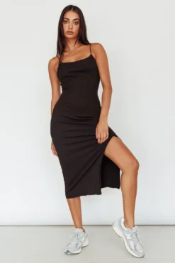 In My Element Split Midi Dress Black -Cheap Dress Store SLDD6679FO 20BLACK 6