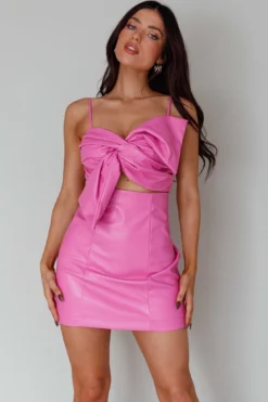 Dominika Faux Leather Mini Dress Pink -Cheap Dress Store SLGD4677 20PINK 5