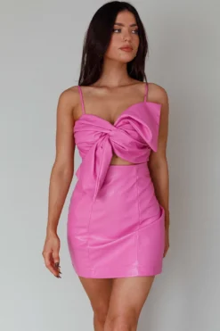 Dominika Faux Leather Mini Dress Pink -Cheap Dress Store SLGD4677 20PINK 7