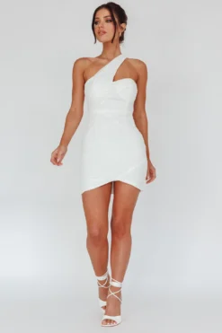 Meridith One Shoulder Accordion Pleat Mini Dress Off White -Cheap Dress Store SLGY1948 20OFF 20WHITE 2
