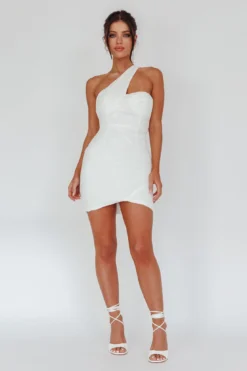 Meridith One Shoulder Accordion Pleat Mini Dress Off White -Cheap Dress Store SLGY1948 20OFF 20WHITE 5