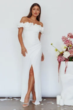 Gardena Off-Shoulder Maxi Dress Ivory -Cheap Dress Store SLIDM8836AP 20IVORY 6