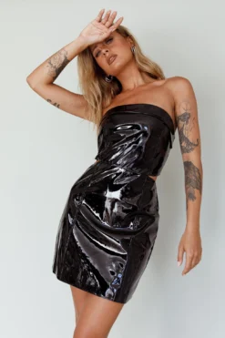 Overpass Cut-Out Patent Mini Dress Black -Cheap Dress Store SLIM7015 20BLACK 8