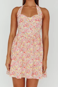 Hey Baby Halterneck Mini Dress Pink Floral -Cheap Dress Store SLIMK8831D 20PINK 20FLORAL 4