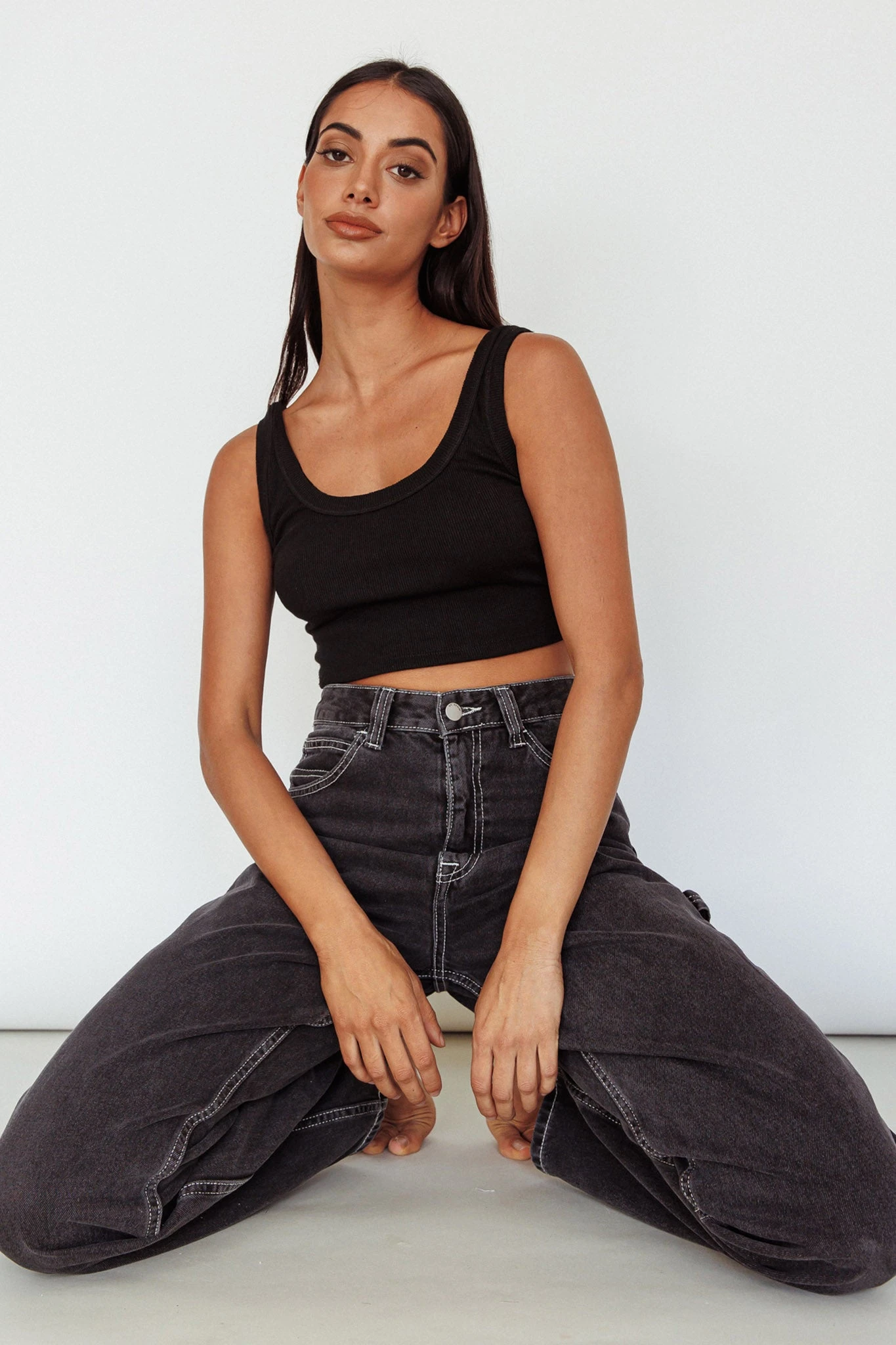 Drifting Ribbed Crop Top Black 1 Drifting Ribbed Crop Top Black