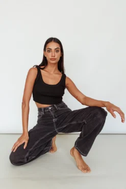 Drifting Ribbed Crop Top Black 11 Drifting Ribbed Crop Top Black -Cheap Dress Store SLIT457 20BLACK 6