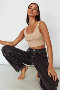 Drifting Ribbed Crop Top Tan -Cheap Dress Store SLIT457 20TAN 5