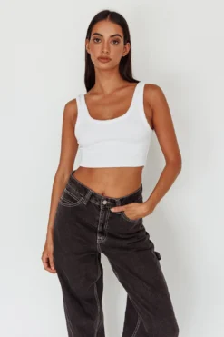 Drifting Ribbed Crop Top White -Cheap Dress Store SLIT457 20WHITE 2