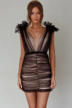 Ludivine Shoulder Accent Mesh Mini Dress Black -Cheap Dress Store SLLD9030BLACK 9