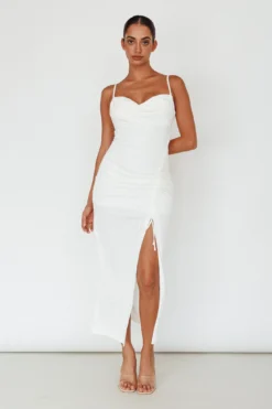 Samba Night Drawstring Ruched Midi Dress White -Cheap Dress Store SLLMD3078 20WHITE 2