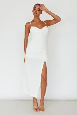 Samba Night Drawstring Ruched Midi Dress White -Cheap Dress Store SLLMD3078 20WHITE 7
