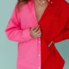 Blanca Long Sleeve Button-Up Shirt Pink/Red
