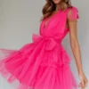 Lyra Spotted Tulle Mini Dress Hot Pink