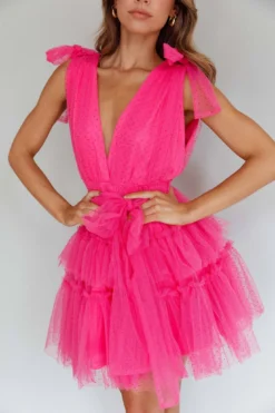 Lyra Spotted Tulle Mini Dress Hot Pink -Cheap Dress Store SLMD3106A 20HOT 20PINK 4
