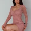 Ryah Long Sleeve Mini Dress Sparkle Mauve