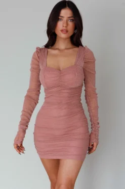 Ryah Long Sleeve Mini Dress Sparkle Mauve -Cheap Dress Store SLPD70945E 20MAUVE 7