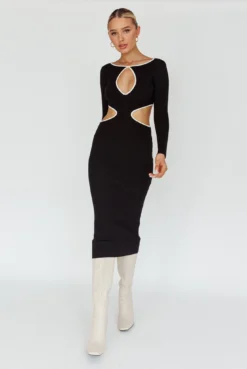 Jovie Keyhole Knit Midi Dress Black -Cheap Dress Store SLVID10588 20BLACK 5