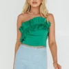 La Belle Frill Neckline Crop Top Green