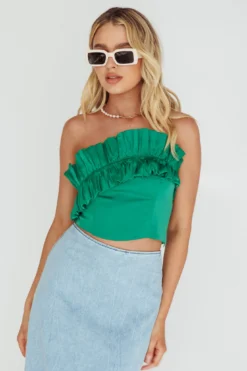 La Belle Frill Neckline Crop Top Green -Cheap Dress Store SLY22194 20GREEN 5