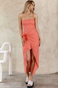 Euro Trip Wrap Midi Dress Watermelon -Cheap Dress Store SN0019J01 20WATERMELON 2