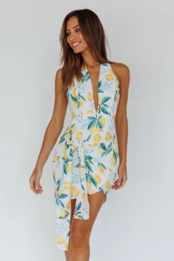 Euro Trip Halter Wrap Mini Dress Lemon -Cheap Dress Store SN0019J02 20LEMON 2