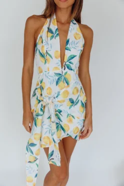Euro Trip Halter Wrap Mini Dress Lemon -Cheap Dress Store SN0019J02 20LEMON 4