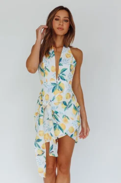 Euro Trip Halter Wrap Mini Dress Lemon -Cheap Dress Store SN0019J02 20LEMON 9