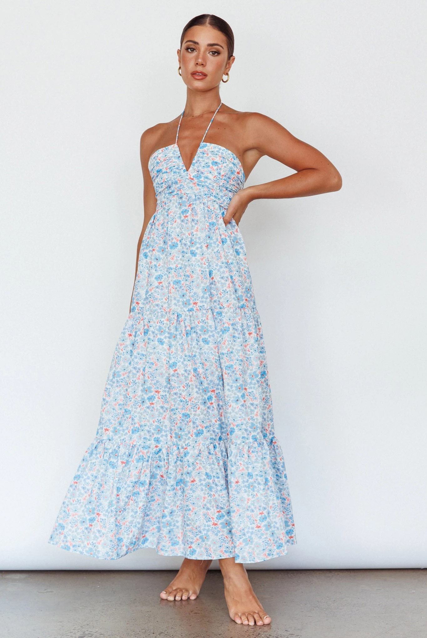 Asiah Halterneck Maxi Dress Flowers Blue 1 Asiah Halterneck Maxi Dress Flowers Blue