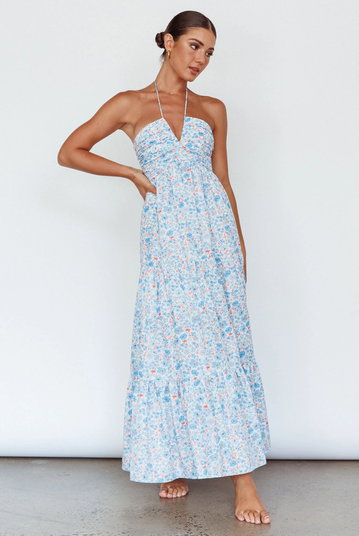 Asiah Halterneck Maxi Dress Flowers Blue 3 Asiah Halterneck Maxi Dress Flowers Blue - Image 3