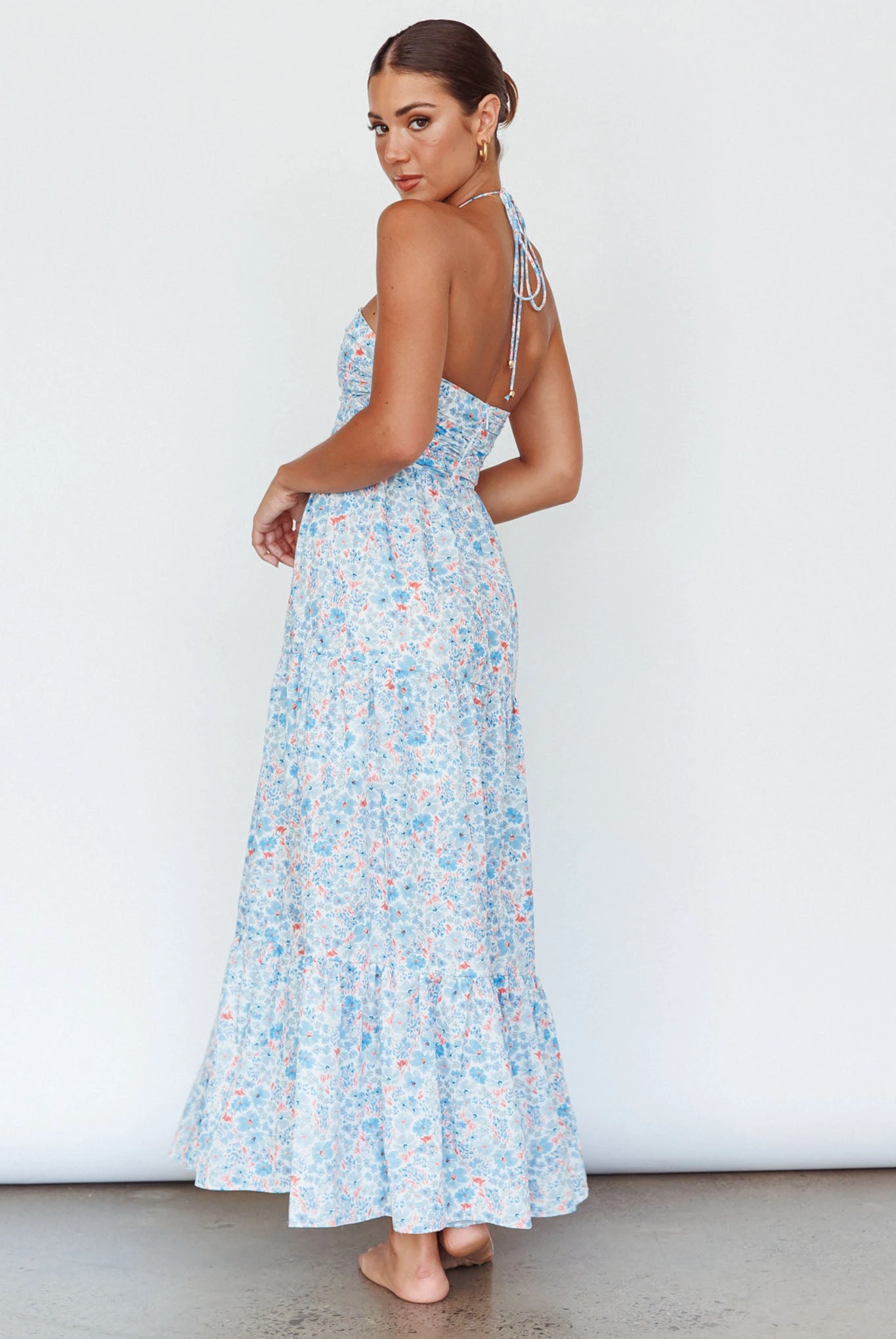 Asiah Halterneck Maxi Dress Flowers Blue 2 Asiah Halterneck Maxi Dress Flowers Blue - Image 2