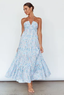 Asiah Halterneck Maxi Dress Flowers Blue 9 Asiah Halterneck Maxi Dress Flowers Blue -Cheap Dress Store SN0049H01 20BLUE 5