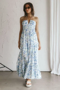 Asiah Halterneck Maxi Dress Floral Blue 7 Asiah Halterneck Maxi Dress Floral Blue -Cheap Dress Store SN0049H 20BLUE 2
