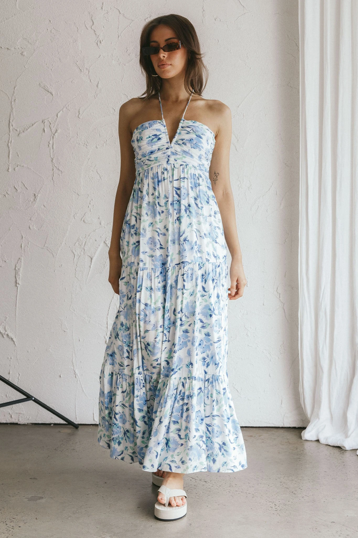 Asiah Halterneck Maxi Dress Floral Blue 3 Asiah Halterneck Maxi Dress Floral Blue - Image 3