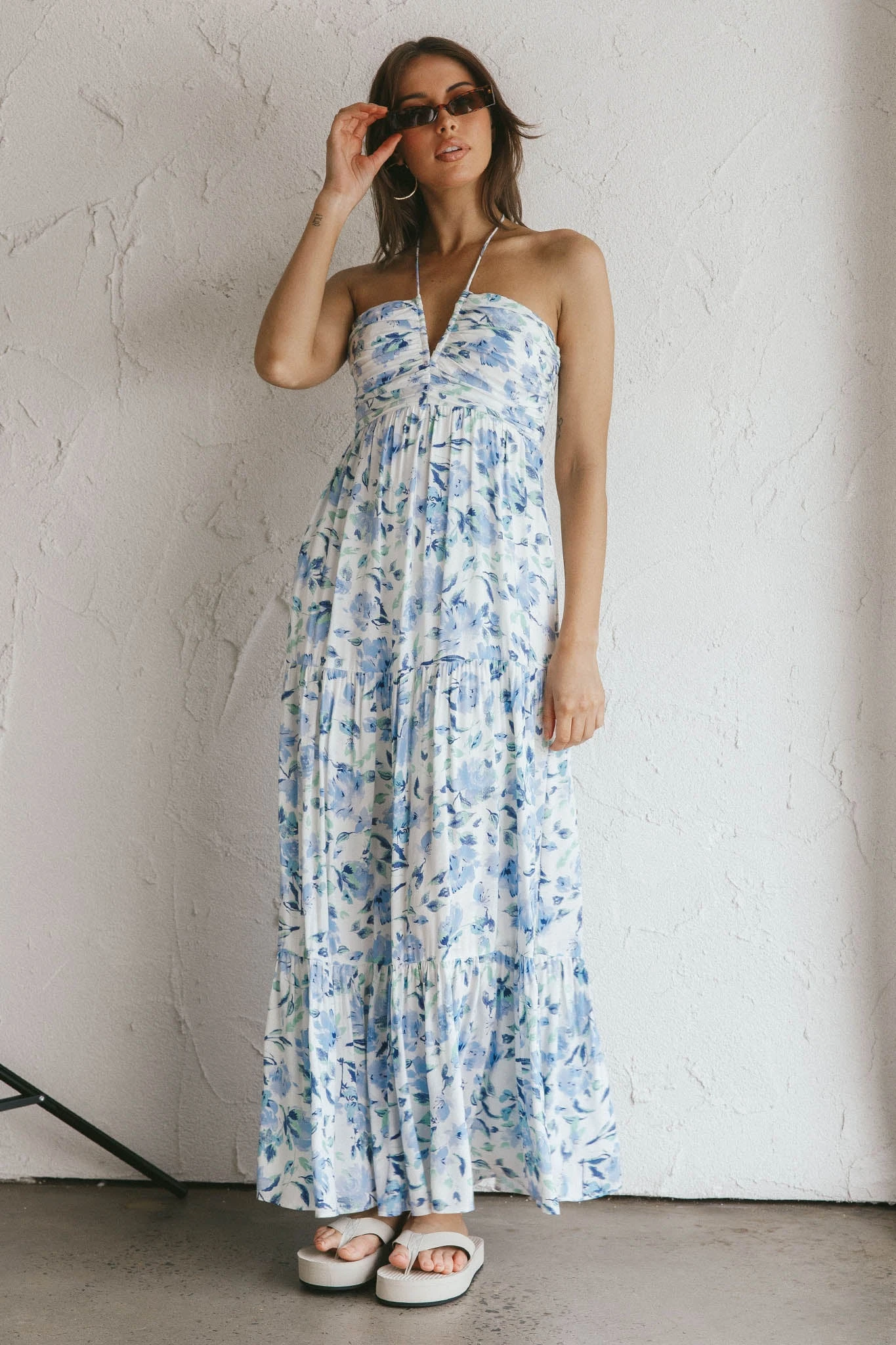 Asiah Halterneck Maxi Dress Floral Blue 4 Asiah Halterneck Maxi Dress Floral Blue - Image 4