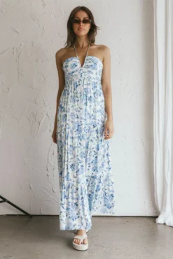 Asiah Halterneck Maxi Dress Floral Blue 9 Asiah Halterneck Maxi Dress Floral Blue -Cheap Dress Store SN0049H 20BLUE 5