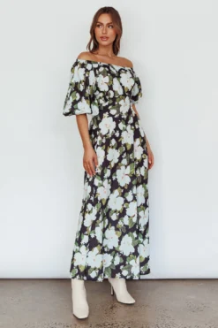 Momentum Off Shoulder Maxi Dress Floral Black -Cheap Dress Store SN0068B 20BLACK 2