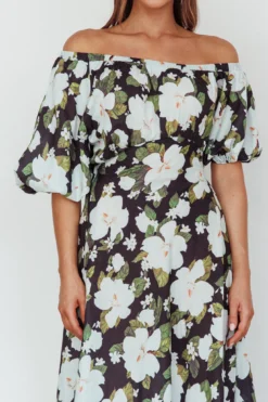 Momentum Off Shoulder Maxi Dress Floral Black -Cheap Dress Store SN0068B 20BLACK 4