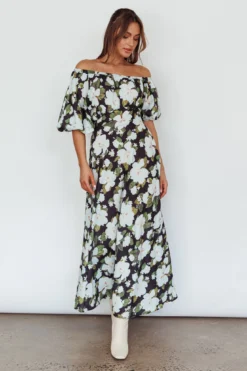 Momentum Off Shoulder Maxi Dress Floral Black -Cheap Dress Store SN0068B 20BLACK 5