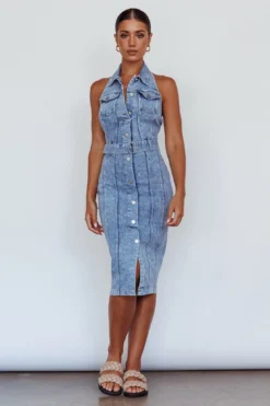 Good To Go Halterneck Midi Dress Denim -Cheap Dress Store SN0071D 20DENIM 2